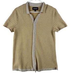 Bonobos Geo Sweater Polo Mens S Yellow Gold Geometric Knit Short Sleeve Cotton